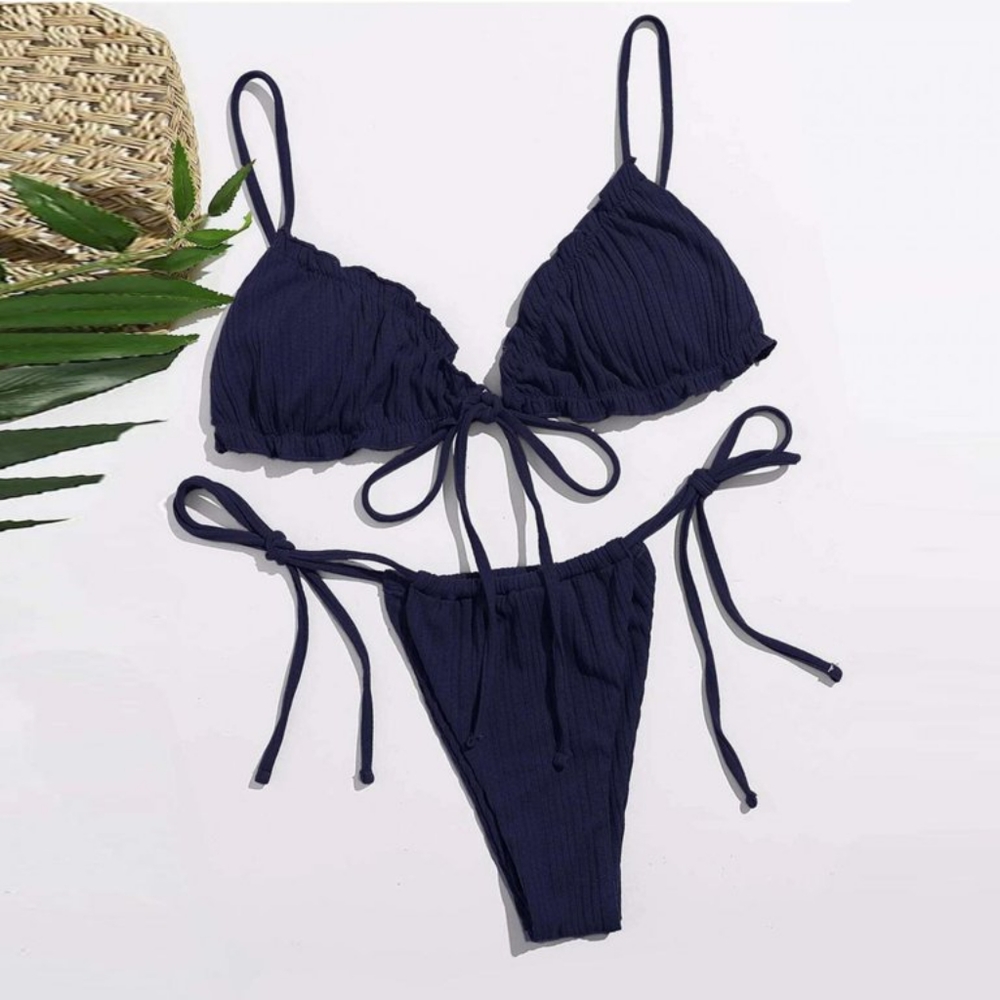 Navy Blue Ribbed String Bikini NEW - Picture 9 of 9
